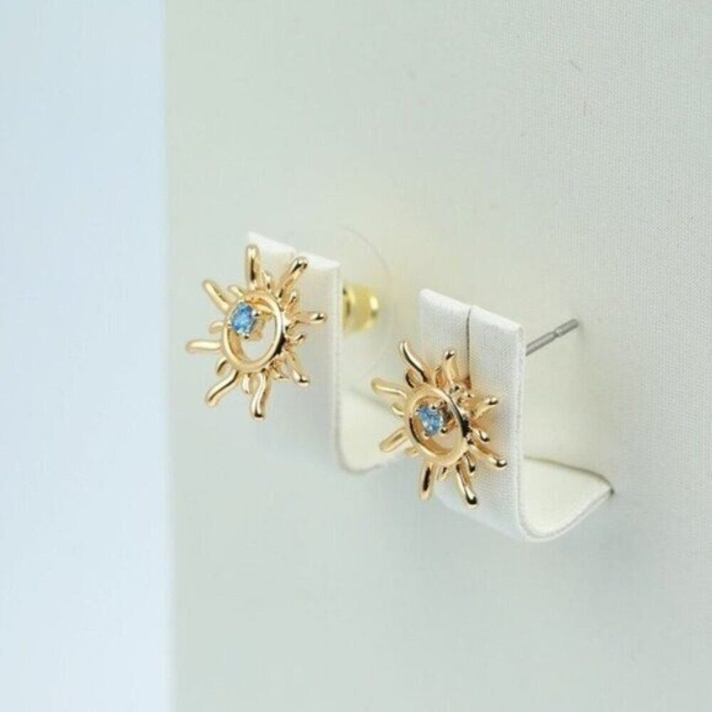 Hippie Style Sun Inlay 18K Gold Plated Ear Studs Earrings Eclipse